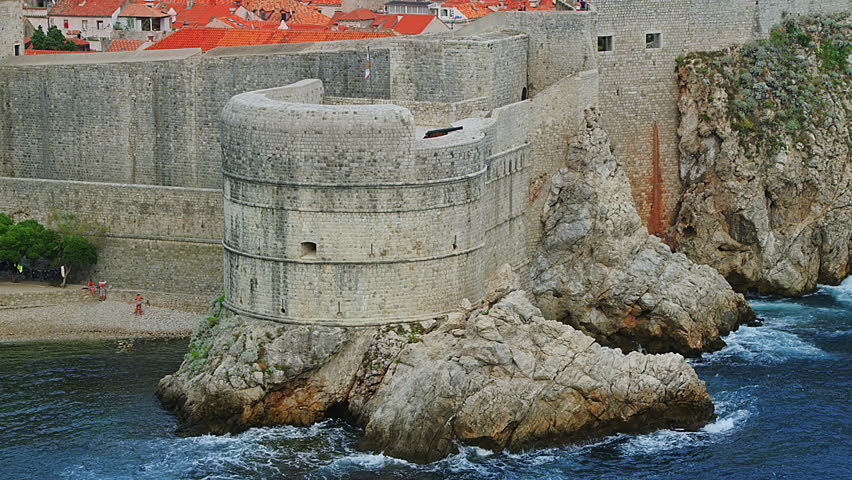 Dubrovnik old town walls with a fortress Bokar in the front, Croatia.