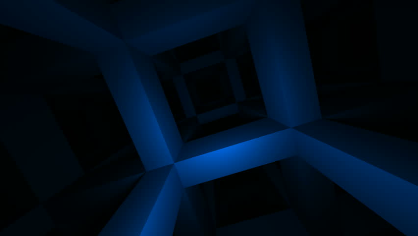 Fast night flight through dark blue abstract girder construction. 3d render animation
