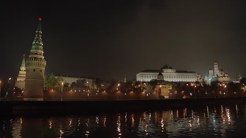 night view on the Kremlin embankment. Moscow, Russia,  panorama