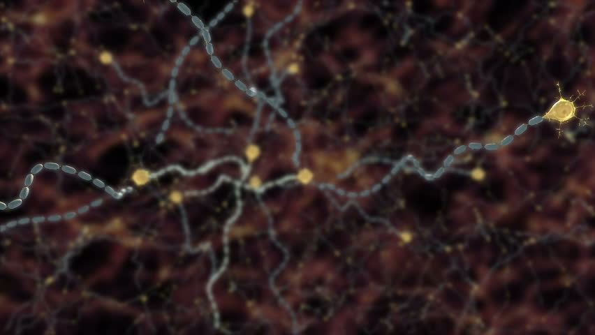 Animation of action potential conduction down axon myelinated by Schwann cell or oligodendrocyte and showing immune cell attacking myelin sheath leading to scarring or damage autoimmune disease 