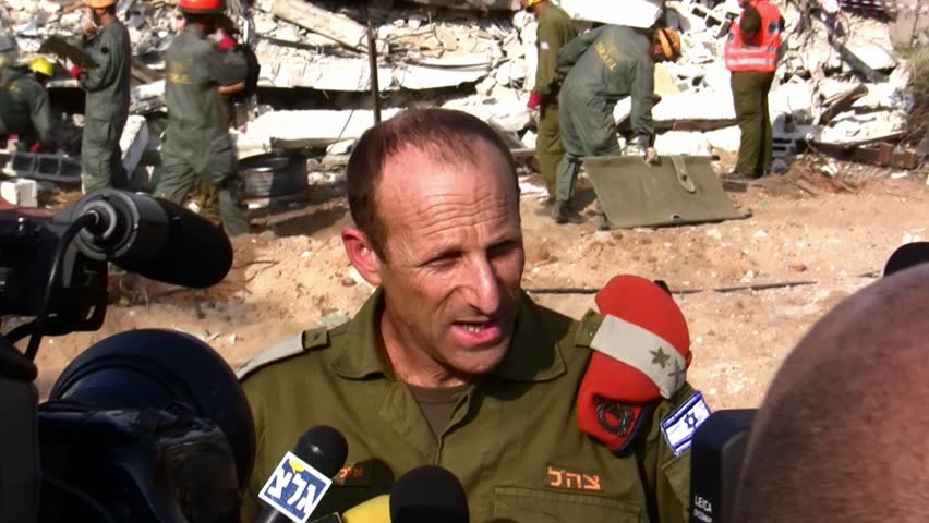 HOLON, ISRAEL - OCTOBER 21: General Major Eyal Eizenberg, head of the Home Front Command speaks during earthquake drill in Holon, Israel, October 21, 2012