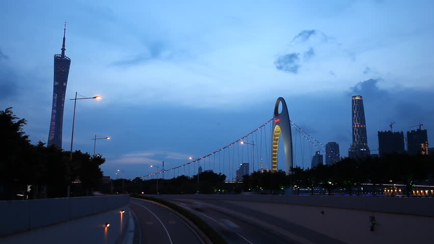 Liede Bridge, Canton Tower, Guangzhou, China, Pearl River, Tianhe District, IFC, time lapse