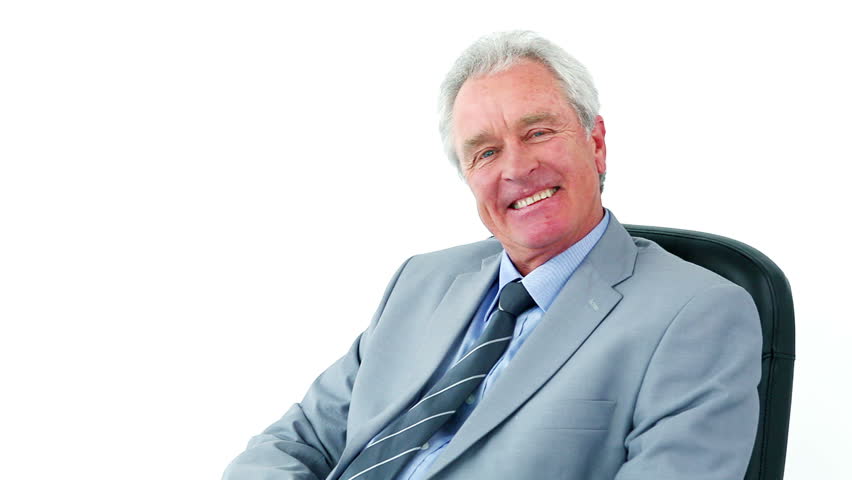 Smiling manager making the ok sign against a white background