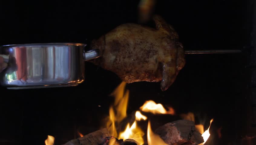 chicken roasted on a spit
