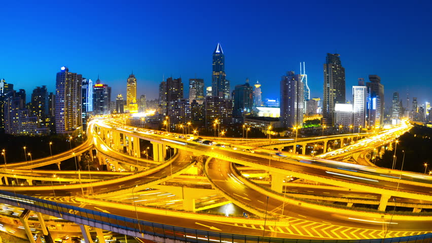 landscape of shanghai,big junction in city,time lapse