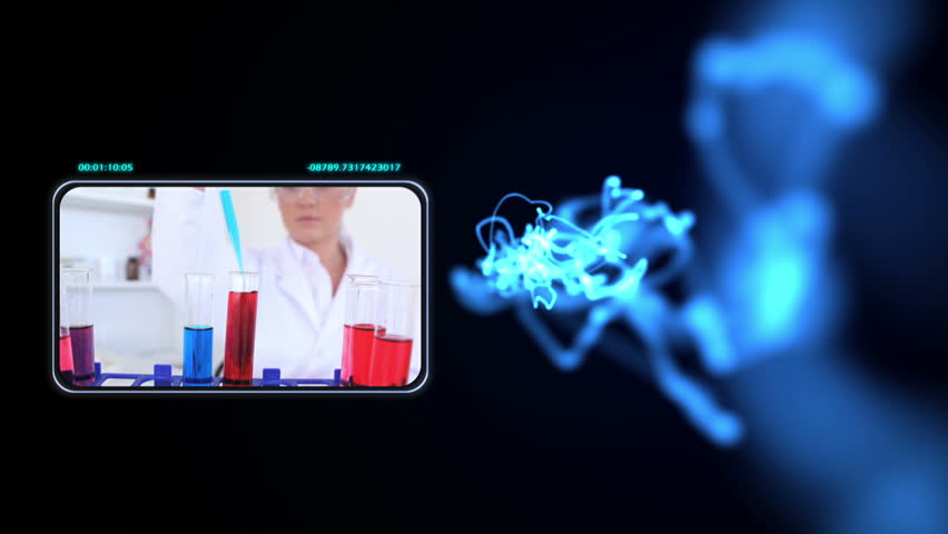 Animation with young woman doing chemistry