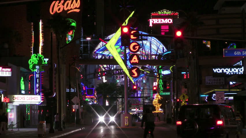 LAS VEGAS, NEVADA - JANUARY 4: Neon lights shinning on famed Fremont Street in Las Vegas, Nevada on January 4, 2012