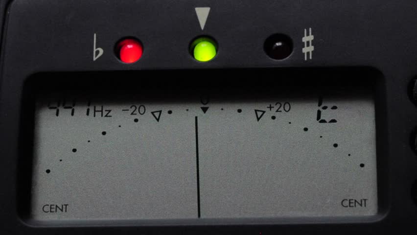 display of a guitar tuner, tuning the strings E, A, d of a guitar