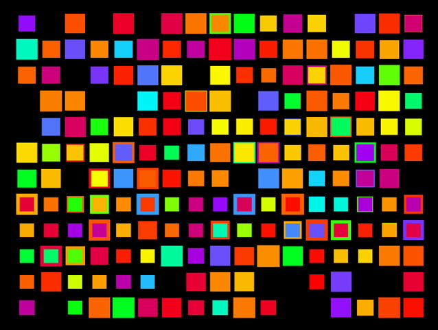 Light array of shimmering color squares