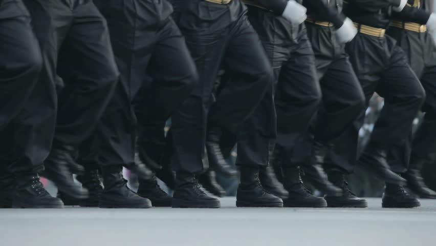 Soldiers march in the ranks
