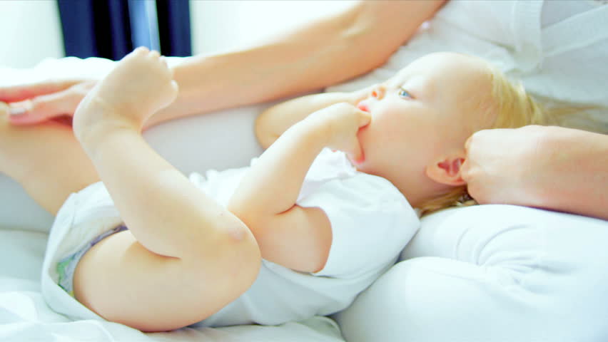 Young Mother Child Playing Bedroom