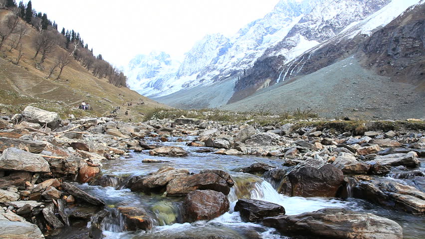 icy river in sonamarg, kashmir, india