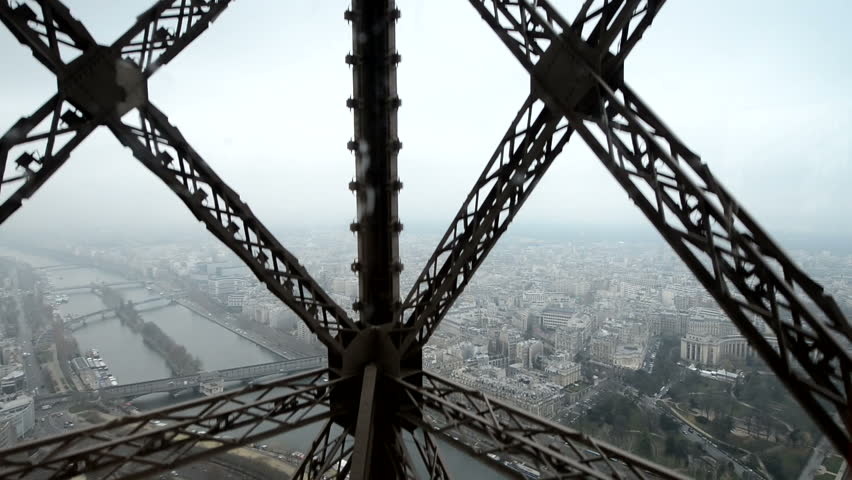 Wonderful view of Paris from moving Eiffel Tower Lift