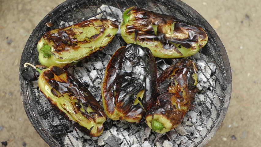 Super 35mm camera - fresh, green paprika on barbecue