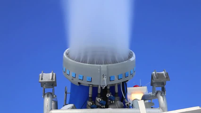 Snow cannon produced artificial snow - front close-up