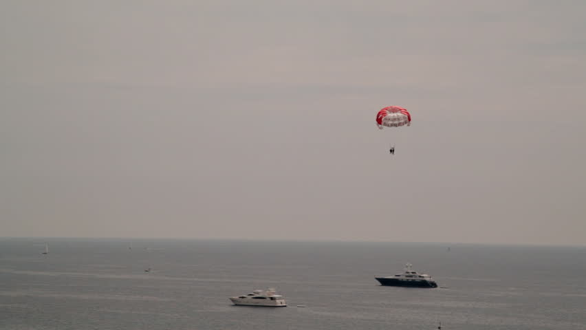 Para-sailing over the sea in front of Cannes