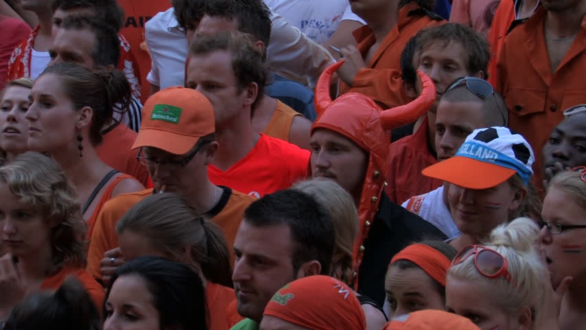 GRONINGEN, HOLLAND - JULY 11: Dutch soccer fans supporting their team during the final of the FIFA World Cup 2010 Netherlands vs. Spain - July 11, 2010 in Groningen, the Netherlands.