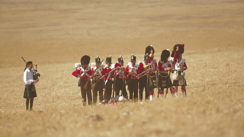 CRIMEA, UKRAINE â SEPTEMBER 29, 2012: Kilties on the battlefield during reenactment of Battle of Alma (Crimean War 1853 - 1856) on a historical festival in Crimea. 