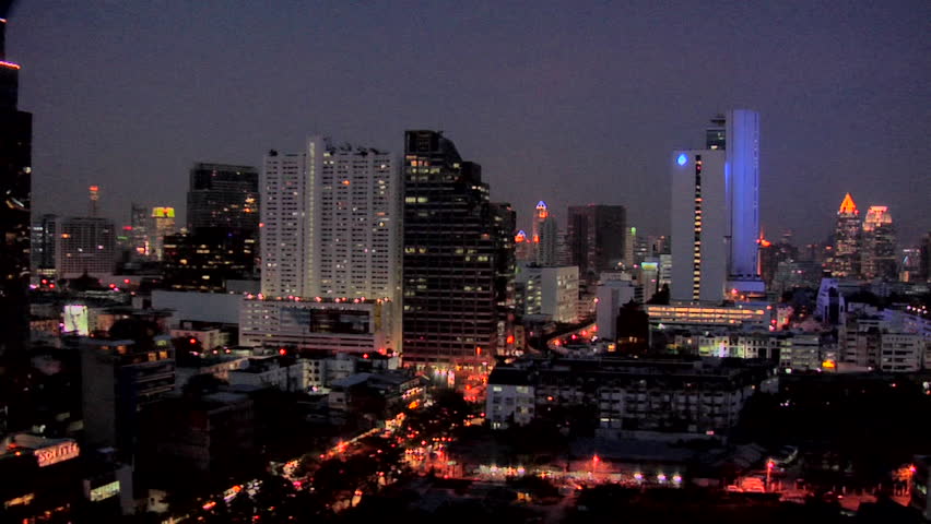 Elevated View at Night of Silom and CBD District, Bangkok