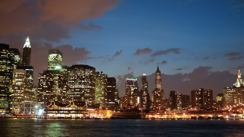 New York City skyline at dusk timelapse 
