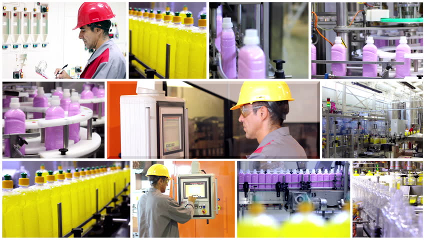 Detergent Bottling Plant.
Montage collection of clips presenting production of liquid cleaning products in modern detergent factory. HD1080p.

