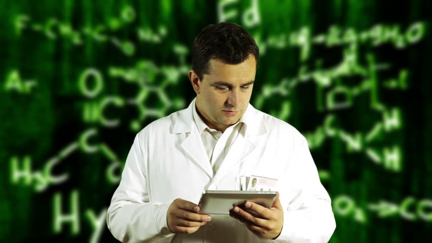 Scientist using Tablet PC with Scientific Chemistry Background