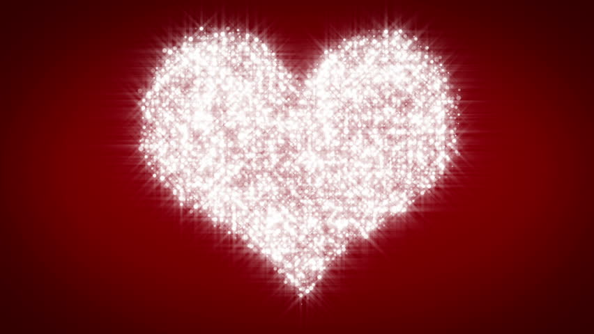 white heart beating on red background loop