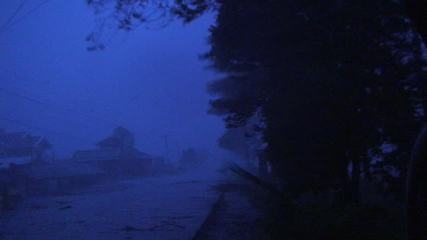 Furious Hurricane Winds Hit At Night. 