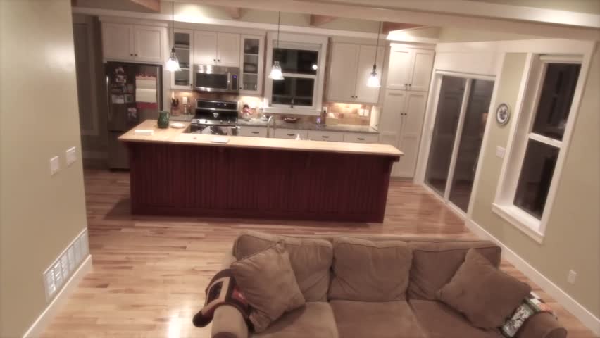 The interior kitchen and dining room of a beautiful country home.