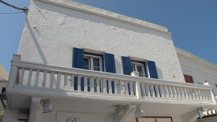 A typical narrow alley in the town of Mykonos, Greece