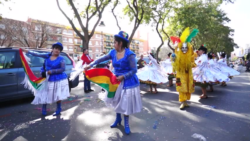 HUELVA, ANDALUSIA, SPAIN - FEBRUARY 10: The Carnival parade of Huelva, procession with people in traditional street dance show, on February 10, 2013 in Huelva, Andalusia, Spain 