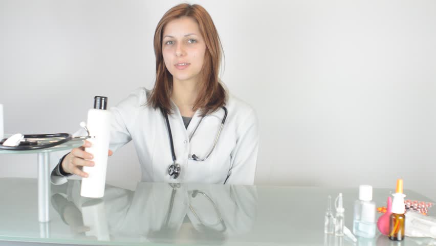 woman doctor offers cosmetics