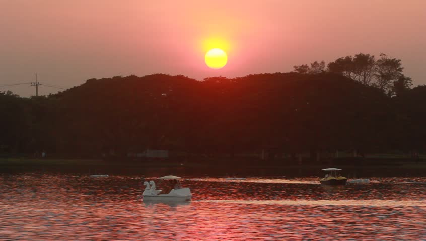 sunset on the lake with, Suan Luang Rama 9 Of Thailand, background 