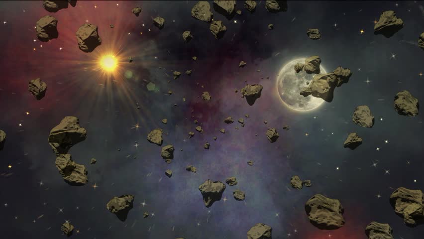 Asteroids field in the galaxy animation