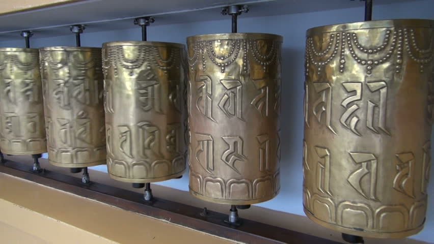 beautiful Tibetan buddhist prayer brass wheels in Dharamsala, Himachal Pradesh, India

