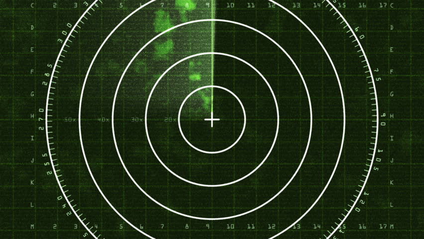 Loop of a radar screen displaying clouds and a bar refreshing as it decays.
