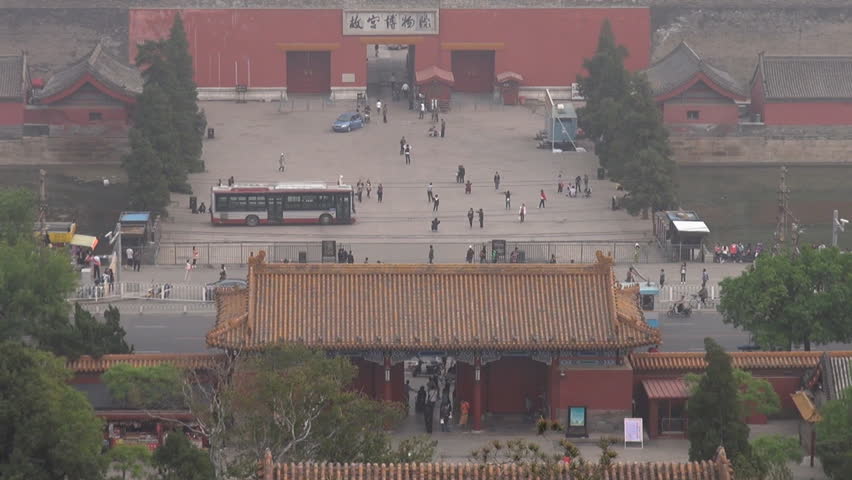 BEIJING, CHINA - APRIL 25, 2012, Fast motion of the Gate of Divine Might, Forbidden City and tourists