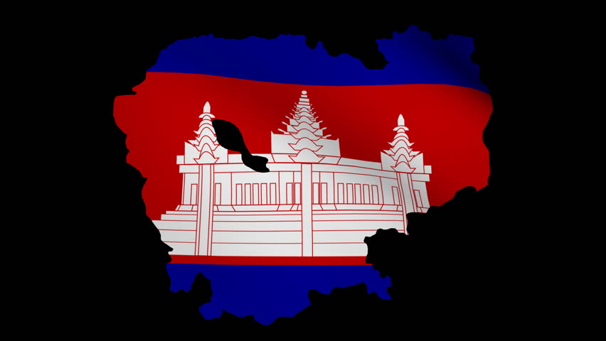 Fluttering Cambodia map flag animation