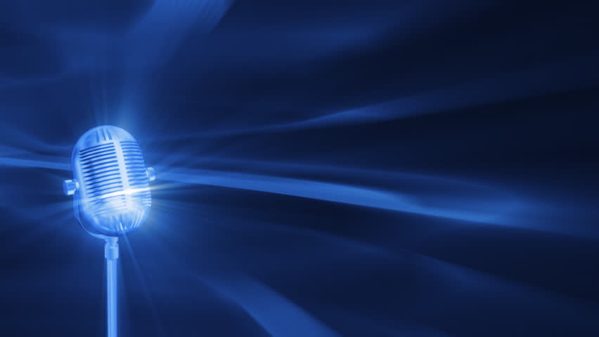 Blue FX Background with rotating vintage microphone,seamless loop