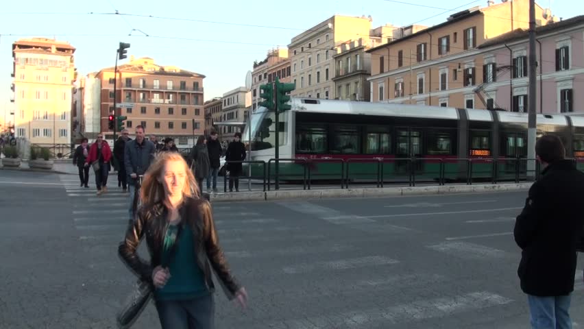 ROME, ITALY - CIRCA MARCH 2013: movement in central street of Rome city. March 2013 in Rome