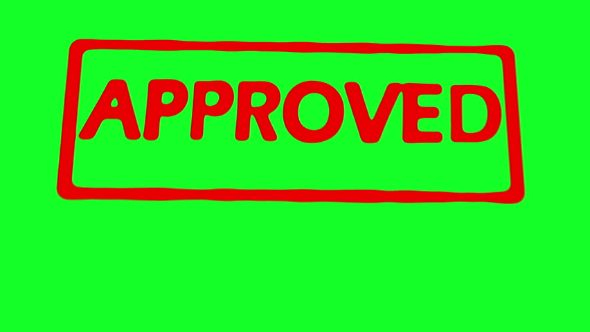 Animation of approved stamp on green screen background