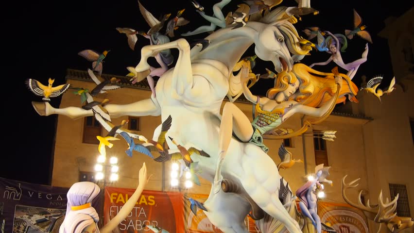 VALENCIA, SPAIN - MARCH 16: Las Fallas, papermache models are displayed during traditional celebration in praise of St Joseph on March 16, 2013, in Valencia, Spain. Celebration is annual.