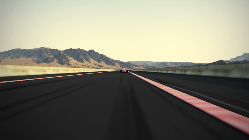 Camera is overtaking generic F1 racing car. Clean red and white paint without any advertisements. Camera is following the car and than overtaking it.