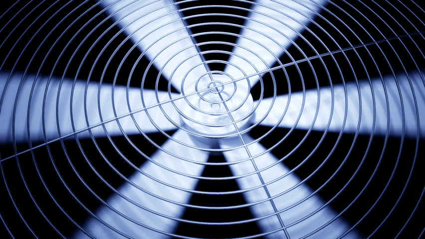 Spinning fan closeup animation can represent air conditioning, ventilation.