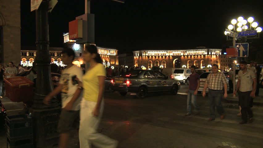 Yerevan, Armenia - CIRCA 2012: nightlife and local Armenian citizens at abovian street, Yerevan