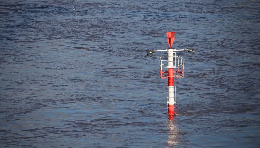 Navigation beacon on Rhine river, off DÃ¼sseldorf, Germany.
