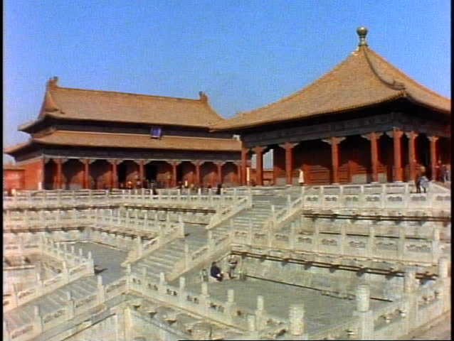 China, Beijing, The Forbidden City, terraces, corner, medium wide shot