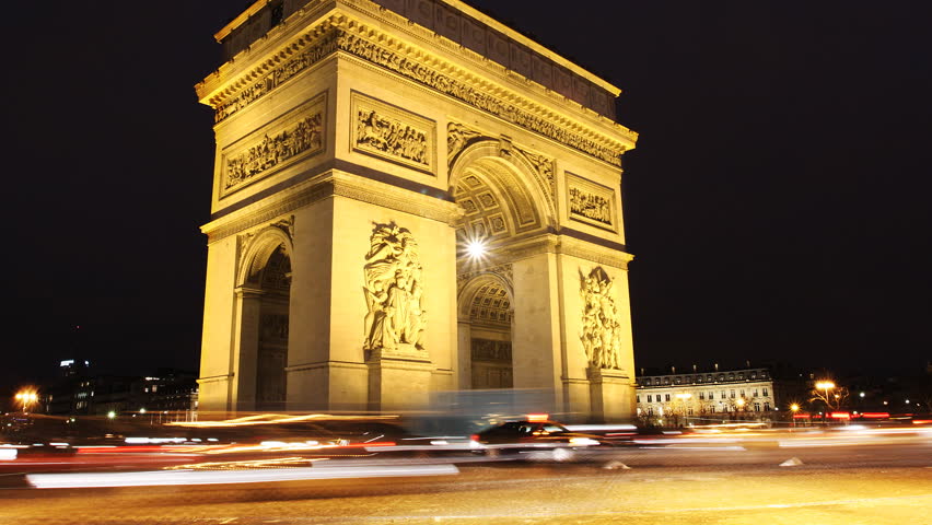 Triumph Arch, Paris. Time lapse video in Paris Charles De Gaulle square.