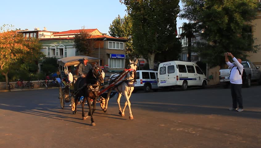 ISTANBUL - OCT 14: Horse drawn carriage on Buyukada on October 14, 2012 in Istanbul. All the buggies will replace with electric carriages in near future as the harsh working conditions of the horses. 