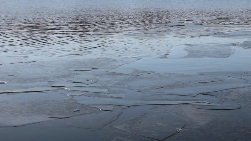 slow drifting ice in river (FULL HD)